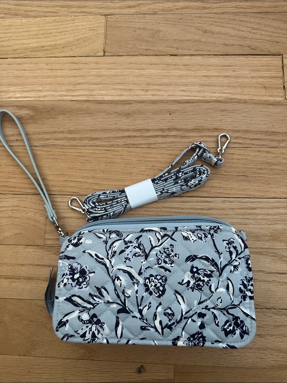 Vera Bradley Light Blue and Navy Floral Quilted Mini Crossbody Wristlet